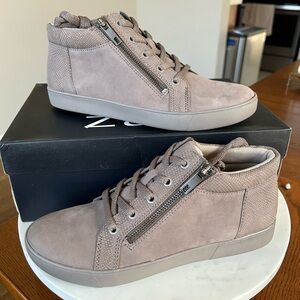 Taupe High-Top Sneakers with Zipper Detail